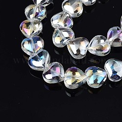 Chapelets de perles en verre électroplaqué, couleur ab , cœur, clair ab, 9~10x10x5.5mm, Trou: 0.8mm, Environ 70~71 pcs/chapelet, 25.20 pouce ~ 26.38 pouces (64~67 cm)