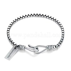 Латунь шарм браслеты, с латунными коробчатыми цепями и застежками, прямоугольник со словом castorpollux, античное серебро