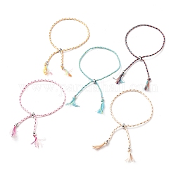Fabrication de bracelets coulissants en cordons de coton tressés réglables, avec des perles en laiton, platine, couleur mixte, 2-3/8~3-1/2 pouce (6.2~9 cm)