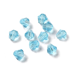 Verre imitation perles de cristal autrichien, facette, diamant, bleu profond du ciel, 4x4mm, Trou: 0.7mm