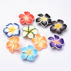 Handmade Polymer Clay Plumeria Beads, Flower, 34x11mm, Hole: 1mm, Mixed Color, 34x11mm