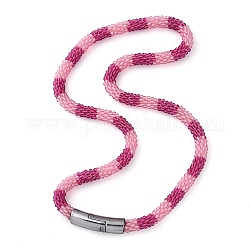 Collar de cuentas de crochet de vidrio, Collar de moda Nepal con cierres magnéticos de aleación., rosa, 17.87 pulgada (45.4 cm)