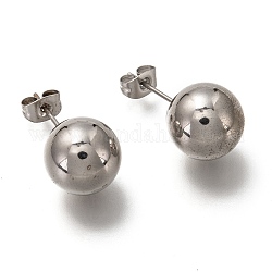304 inox orecchini a sfera in acciaio, con 316 perno in acciaio inossidabile e retro dell'orecchino, tondo, colore acciaio inossidabile, 23.5x12mm, ago :0.8mm