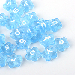 Perline lettera foro orizzontale fiore acrilico trasparente, dodger blu, 11.5x11.5x4mm, Foro: 2 mm