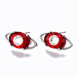 Clous d'oreilles en laiton, avec des épingles en verre et en acier, mauvais œil, platine, rouge, 9x17.5mm, pin: 0.6 mm