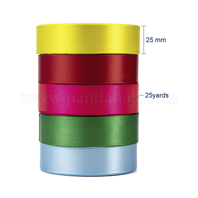 Satin Ribbon, Mixed Color, 1 inch(25mm), 25yards/roll(22.86m/roll), 5rolls/group, 125yards/group Polyester None Multicolor