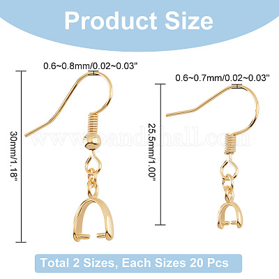 Wholesale DICOSMETIC 40Pcs 2 Sizes Fishhook Earring Hooks Ear Wires Golden Earrings  Hooks with Ice Pick Pinch Bails Dangle Earwire Connector Brass Earring Hooks  for Jewelry Making 
