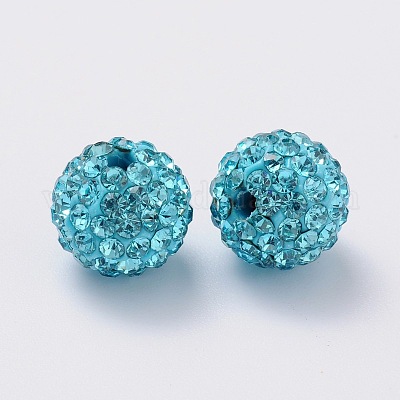 Grade A Rhinestone Pave Disco Ball Beads, for Unisex Jewelry Making, Round,  Aquamarine, PP11(1.7~1.8mm), 10mm, Hole: 1mm