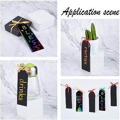 Bookmarks Making Kit, with Blank Paper Cards with Hole, Ribbon and Bamboo  Sticks, for DIY Scratch Art Paper Magic Bookmark Gift Tags, Black
