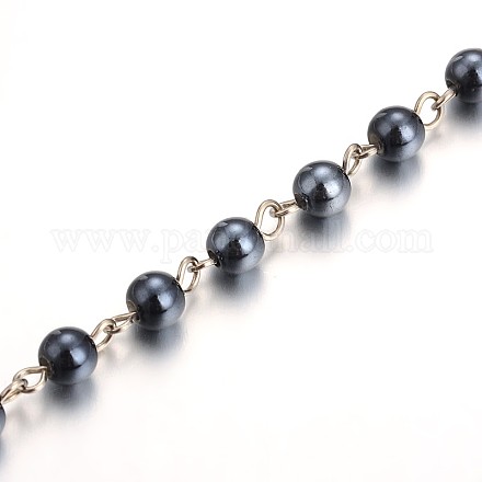 Pearlized handgefertigten Porzellan runden Perlen Ketten für Halsketten Armbänder machen AJEW-JB00094-04-1
