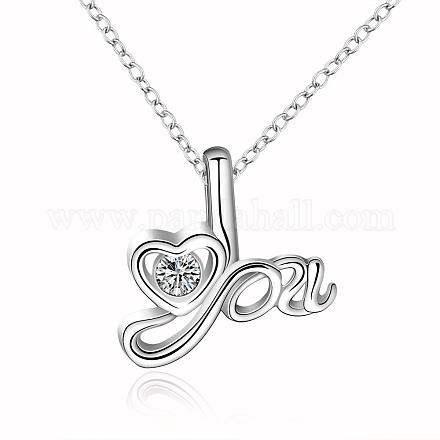 Silver Plated Brass Cubic Zirconia Love Pendant Necklaces For Valentine's Day Gift NJEW-BB09485-1