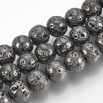 Brins de perles de pierre de lave naturelle galvanisées X-G-T061-55D-10mm-1