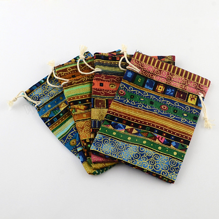 Этнический стиль упаковки ткани мешочки шнурок сумки X-ABAG-R006-13x18-01-1