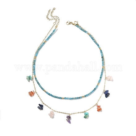 Set di collane con bavaglino in rilievo e perline miste con pietre preziose naturali e sintetiche da 2 pz NJEW-TA00106-1