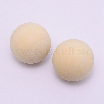 天然木製丸玉  DIY装飾木工ボール  未完成の木製の球  穴なし/ドリルなし  染色されていない  アンティークホワイト  39mm WOOD-T029-01B-1