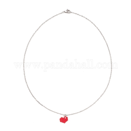 Colliers pendentif coeur en graines de verre NJEW-MZ00020-02-1