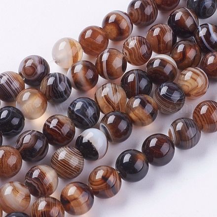 Round Dyed Natural Striped Agate/Banded Agate Beads Strands G-G582-8mm-04-1