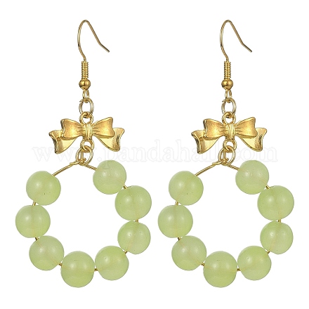 Boucles d'oreilles pendantes avec anneau en perles de verre imitation jade EJEW-JE05567-04-1