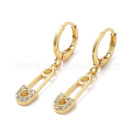 Boucles d'oreilles pendantes avec épingle de sûreté en laiton plaqué en crémaillère et zircone cubique EJEW-D061-03G-1