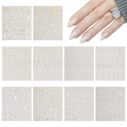 HOBBIESAY 10 Sheets 10 Style Gold Stamping Wave French French Tips Nail Stickers MRMJ-HY0002-33-1