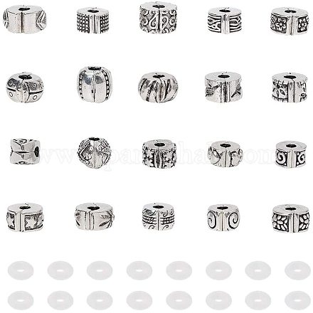 PandaHall Elite 20 pcs Alloy European Beads Dangle Pendant Charms Metal Spacer Beads with 20 pcs Silicone O-Ring Stoppers Fit Snake Style Charm Bracelet PDLC-PH0001-02AS-1