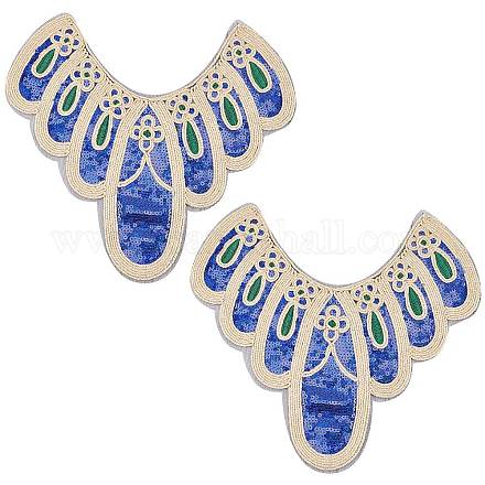 FINGERINSPIRE 2 pcs Blue Collar Applique Sequin Floral Embroidered Applique Trim V-Neck Bohemian Style Collar Sew on Patches Neckline Collar Sewing Accessories for DIY Dress DIY-WH0304-426-1