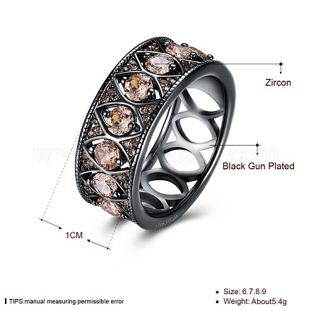 トレンドの真鍮製キュービックジルコニア指輪  ワイドバンドリング  サイズ6  ゴールデンロッド  ガンメタ色  16.5mm RJEW-BB26974-D-6-1
