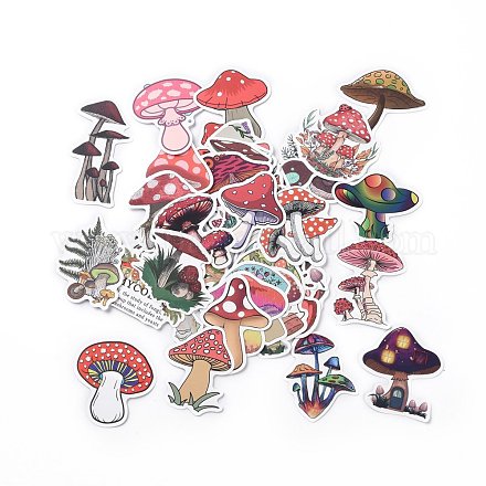 50 pièces ensemble d'étiquettes autocollantes en papier champignon dessin animé DIY-G066-09-1