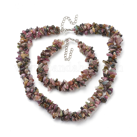 Colliers et bracelets en perles de tourmaline naturels SJEW-Q034-01-1