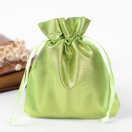 レクタングル布地バッグ  巾着付き  緑黄  12x9cm ABAG-UK0003-12x10-10-1