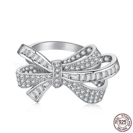 925 anello da dito da donna in argento sterling placcato rodio con micro pavé di zirconi trasparenti RJEW-F150-14B-P-1