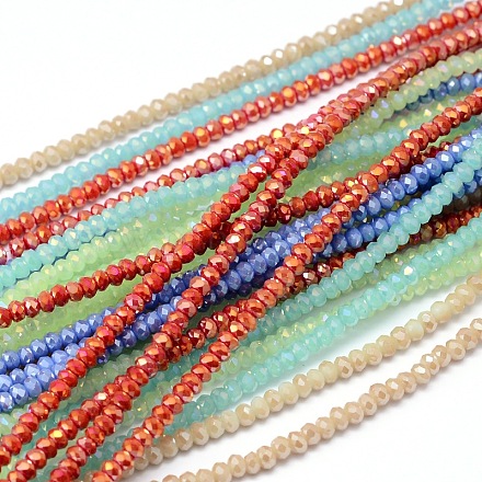 Faceted Rondelle Full Rainbow Plated Electroplate Glass Beads Strands EGLA-M004-2mm-M-1