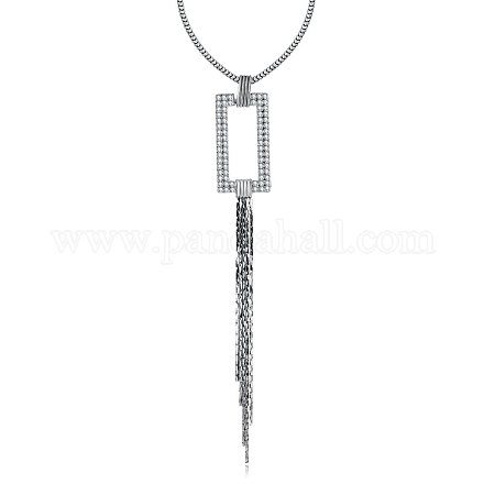 トレンディな亜鉛合金ラインストーンの長方形とタッセルペンダントセーターのネックレス  ガンメタ色  28インチ NJEW-BB15022-1