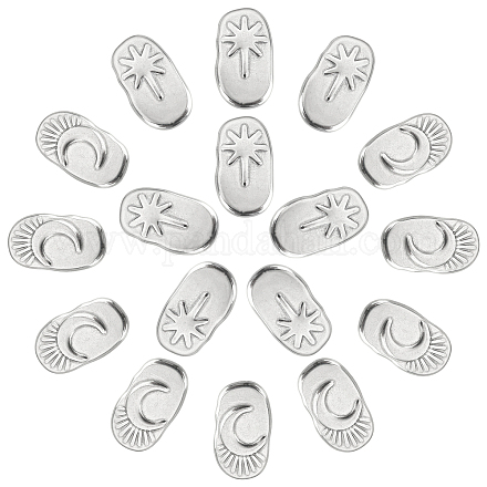 DICOSMETIC 16Pcs 2 Style Oval with Moon & Star 304 Stainless Steel Cabochons STAS-DC0002-66-1