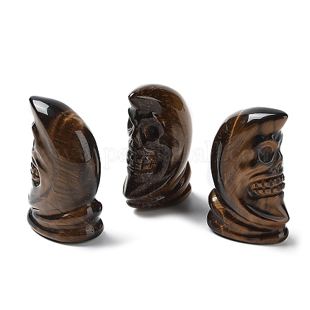 Figurines de crâne de guérison sculptées en œil de tigre naturel G-H288-04-02-1