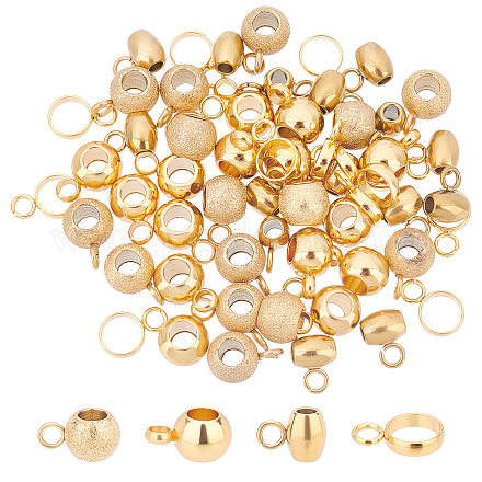 UNICRAFTALE 60Pcs 4 Style Hanger Links Hanger Beads 304 Stainless Steel Hanger Rings Golden Links Beads Pendant Metal Charms Bail Beads for Jewelry Making STAS-UN0034-85-1