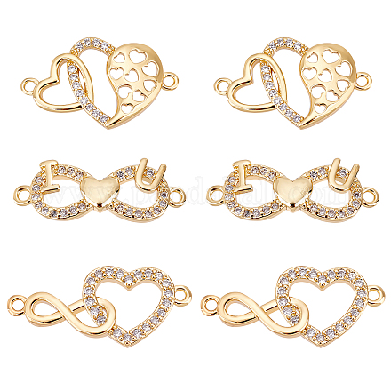FINGERINSPIRE 6 Pcs 3 Styles Zirconia Heart Pendant Charms Infinity Cubic Zirconia Charms with Clear Crystal Stone Gold Plated Charms Heart Brass Charm for DIY Jewelry Necklace Earring Making ZIRC-FG0001-02-1