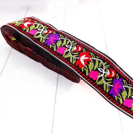 エスニック風ポリコットン刺繍リボン 5m  服飾材料  フラット  花  1-1/4インチ（33mm）  約5.47ヤード（5m）/ロール PW-WG33130-18-1