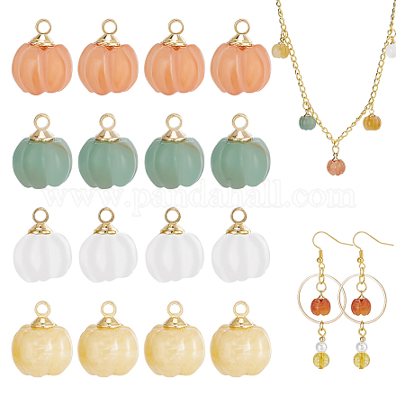 CHGCRAFT 16Pcs 4 Colors Natural Pumpkin Shape Stone Pendants Natural Gemstone Beads Quartz Charms with Golden Tone Brass Findings for DIY Bracelets Necklaces Earrings FIND-CA0005-80-1