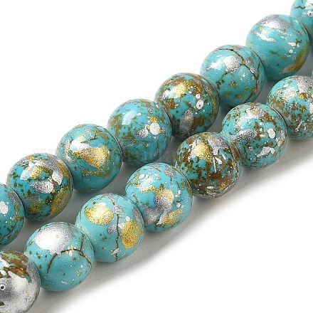 Brins de perles de camouflage synthétiques teintes turquoise G-E594-24O-A-1