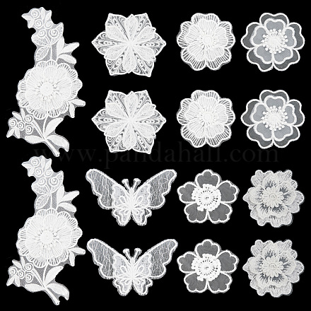 GORGECRAFT 7 Style 14Pcs Embroidery Lace Flower Patches Lace Sewing Fiber Ornaments DIY Garment Accessories for Wedding Bridal Dress Embellishment DIY Sewing Crafts DIY-GF0006-18-1