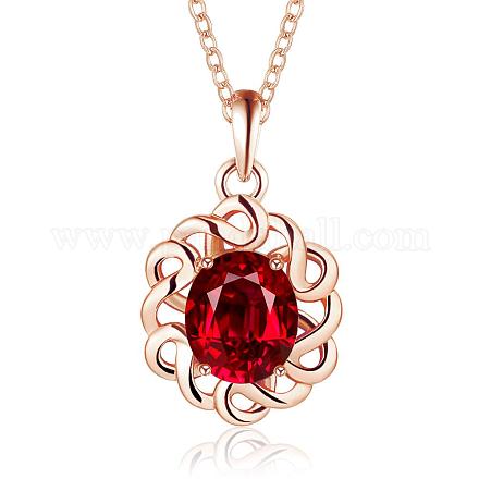 Real Rose Gold Plated Brass Cubic Zirconia Flower Pendant Necklaces NJEW-BB03725-RG-1