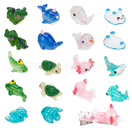 Chgcraft 18 pièces 9 styles miniatures en résine sur le thème de l'océan axolotl animaux marins figurines d'animaux minuscules accessoires de jardin féerique pour décorations d'aquarium fête d'anniversaire RESI-CA0001-40-1