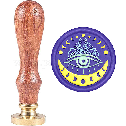 MAYJOYDIY Evil Eye Moon Wax Seal Stamp Removable 30mm Retro Devil Eye Moon Phase Flower Sealing Brass Stamp Head with Wooden Handle for Gift Wrapping Envelope Invitation AJEW-WH0184-1131-1