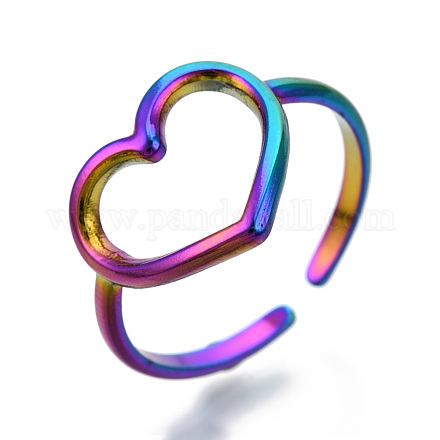 304 Stainless Steel Hollow Heart Cuff Rings RJEW-N038-122M-1