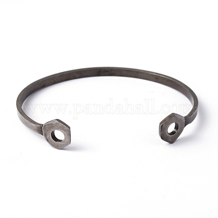 Hexagon 304 Stainless Steel Cuff Bangles X-BJEW-L584-03AS-1