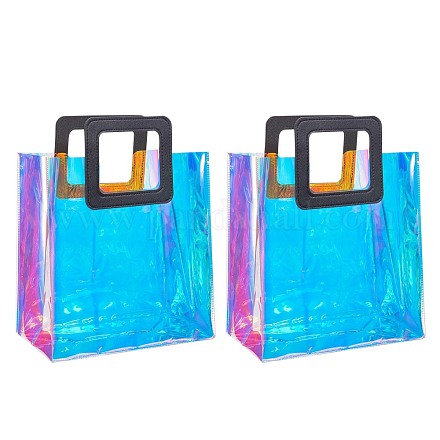 PVCレーザー透明バッグ  トートバッグ  puレザーハンドル付き  ギフトまたはプレゼント用パッケージ  長方形  ブラック  完成品：32x25x15cm sgABAG-SZ0001-05B-02-1