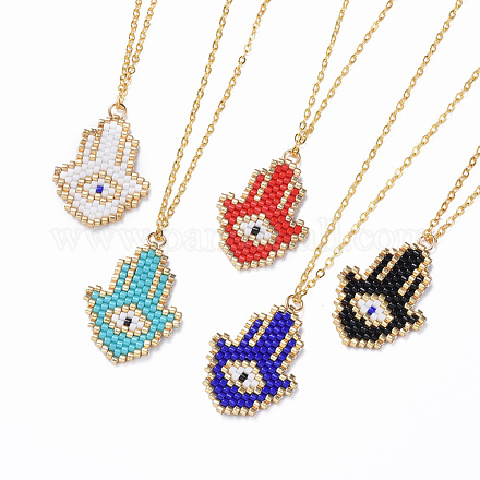 Handmade Japanese Seed Beads Pendant Necklaces NJEW-JN02436-1