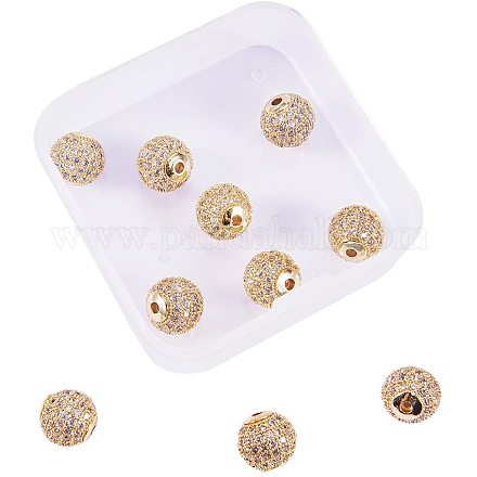 NBEADS 1 Box of 10 Pcs 10mm Crystal Cubic Zirconia Pave Micro Setting Round Beads Pave Disco Ball Spacer Beads Brass Bracelet Connector Charms for Jewelry Making ZIRC-NB0001-01G-1