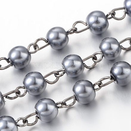 Handmade Glass Pearl Beaded Chains for Necklaces Bracelets Making AJEW-JB00133-02-1